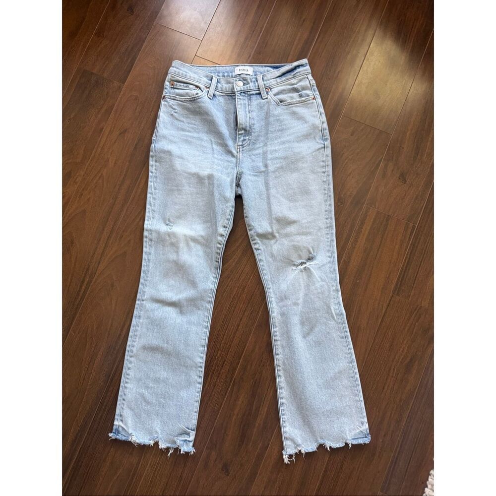 Pistola 28 frayed slightly distressed blue jeans